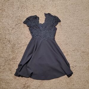 Elegant Lace Overlay Black Dress